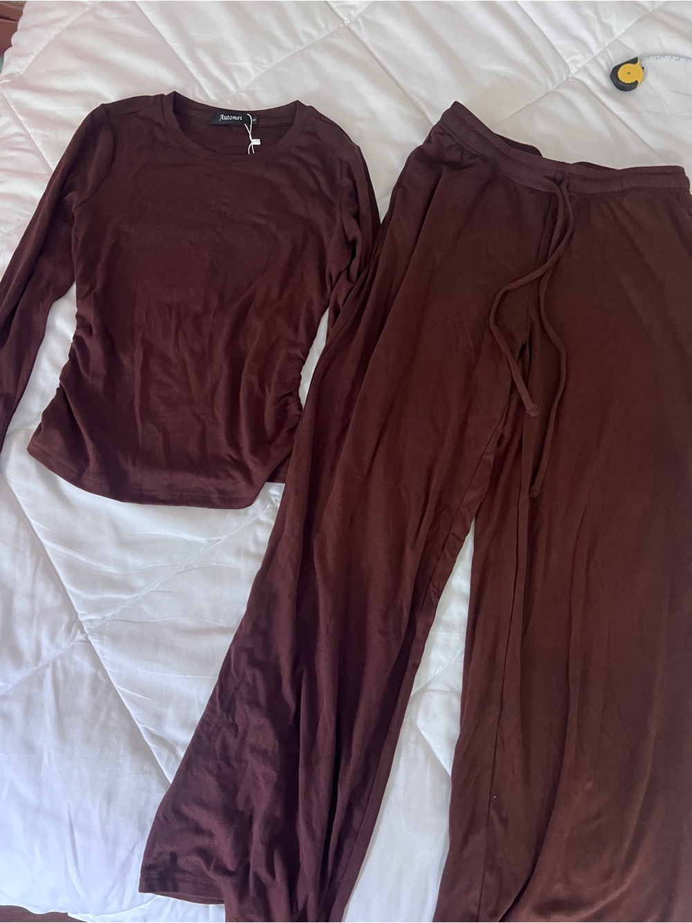 Automet Women's Brown Wide-Leg Lounge Pants